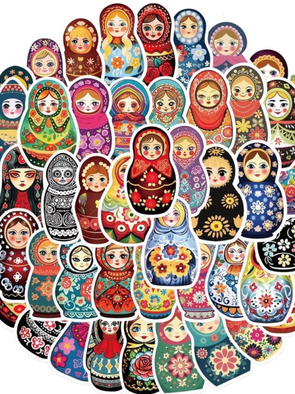 50 Russian Nesting Doll Stickers Cute Mini Sticker Set πͺ - Picture 1 of 4